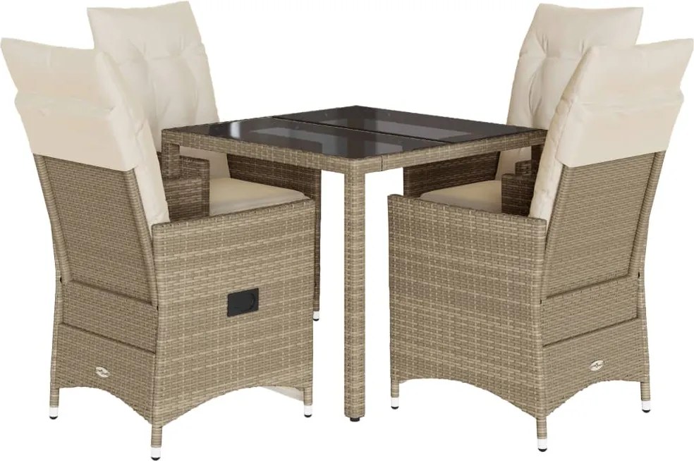 vidaXL 5 részes bézs polyrattan kerti étkezőgarnitúra párnákkal