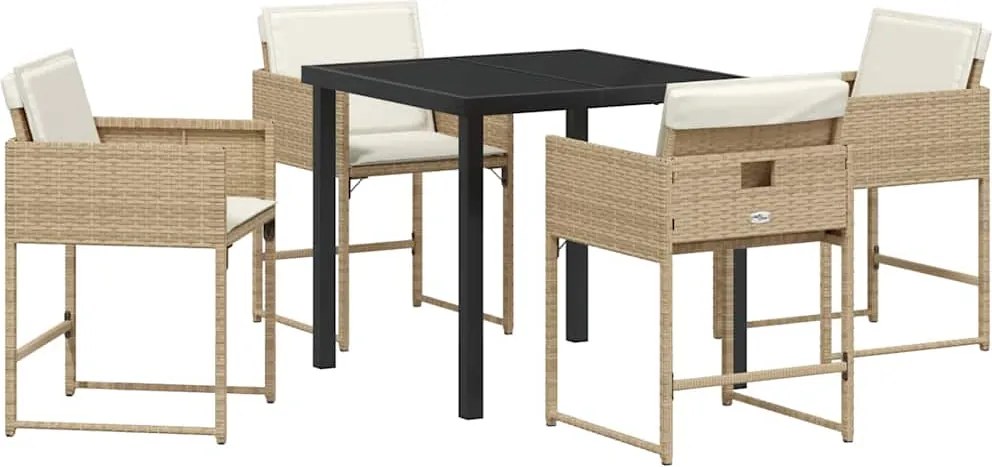vidaXL Kert étkező szett 5 pcs Bézs polirattan