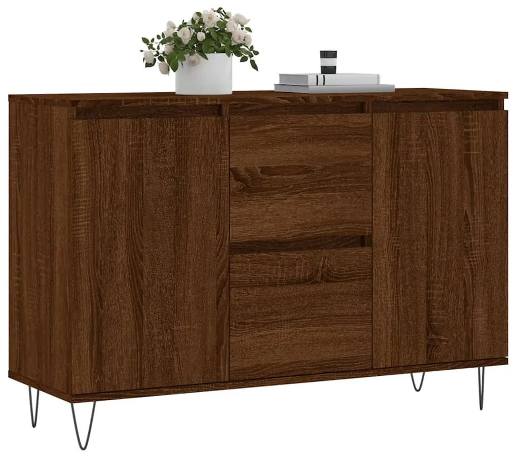 barna tölgyszínű szerelt fa tálalószekrény 104 x 35 x 70 cm