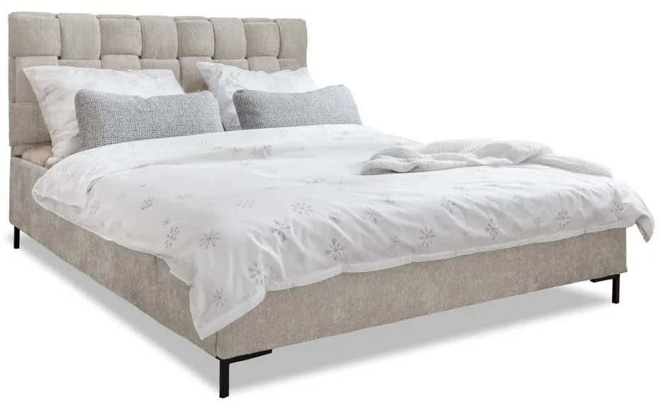 Bézs kárpitozott franciaágy ágyráccsal 180x200 cm Eve – Miuform