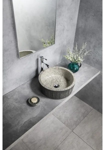 Sapho - PRIORI pultba szerelhető mosdó, átmérő 41 cm, fehér/szürke