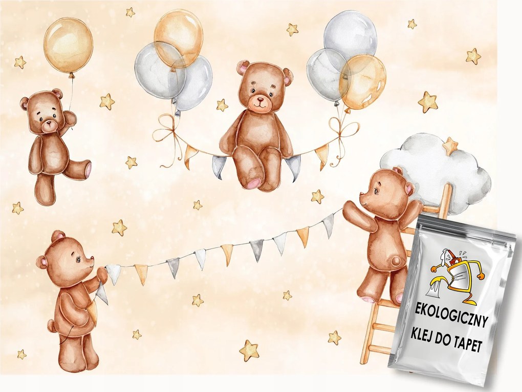 Fotótapéta Flizelina Ég Csillagok Felhő Mackó Lufi 200x140 ragasztó