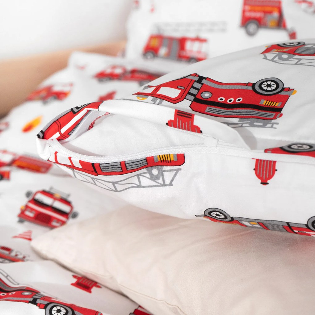 Goldea gyerek pamut ágyneműhuzat - tűzoltóautók 140 x 200 és 70 x 90 cm