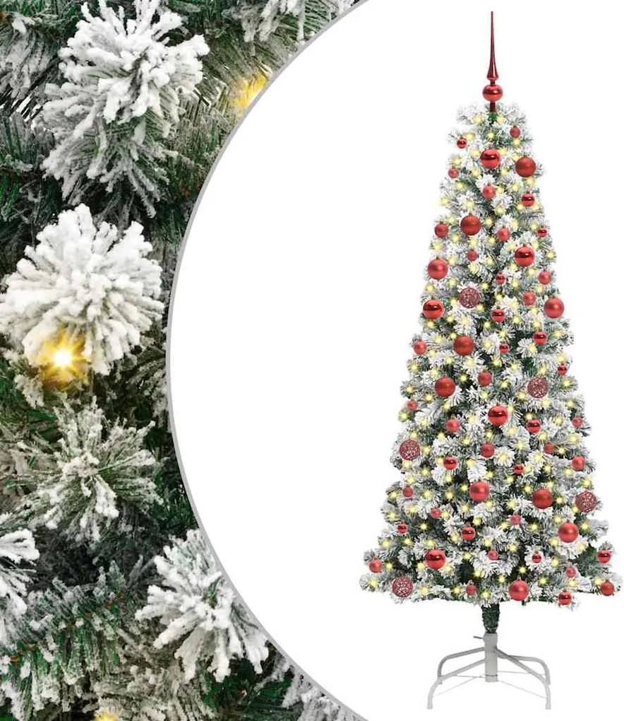 vidaXL Műanyag Hajtogatós Karácsonyfa 300 LED-del Zöld és Fehér 180 cm