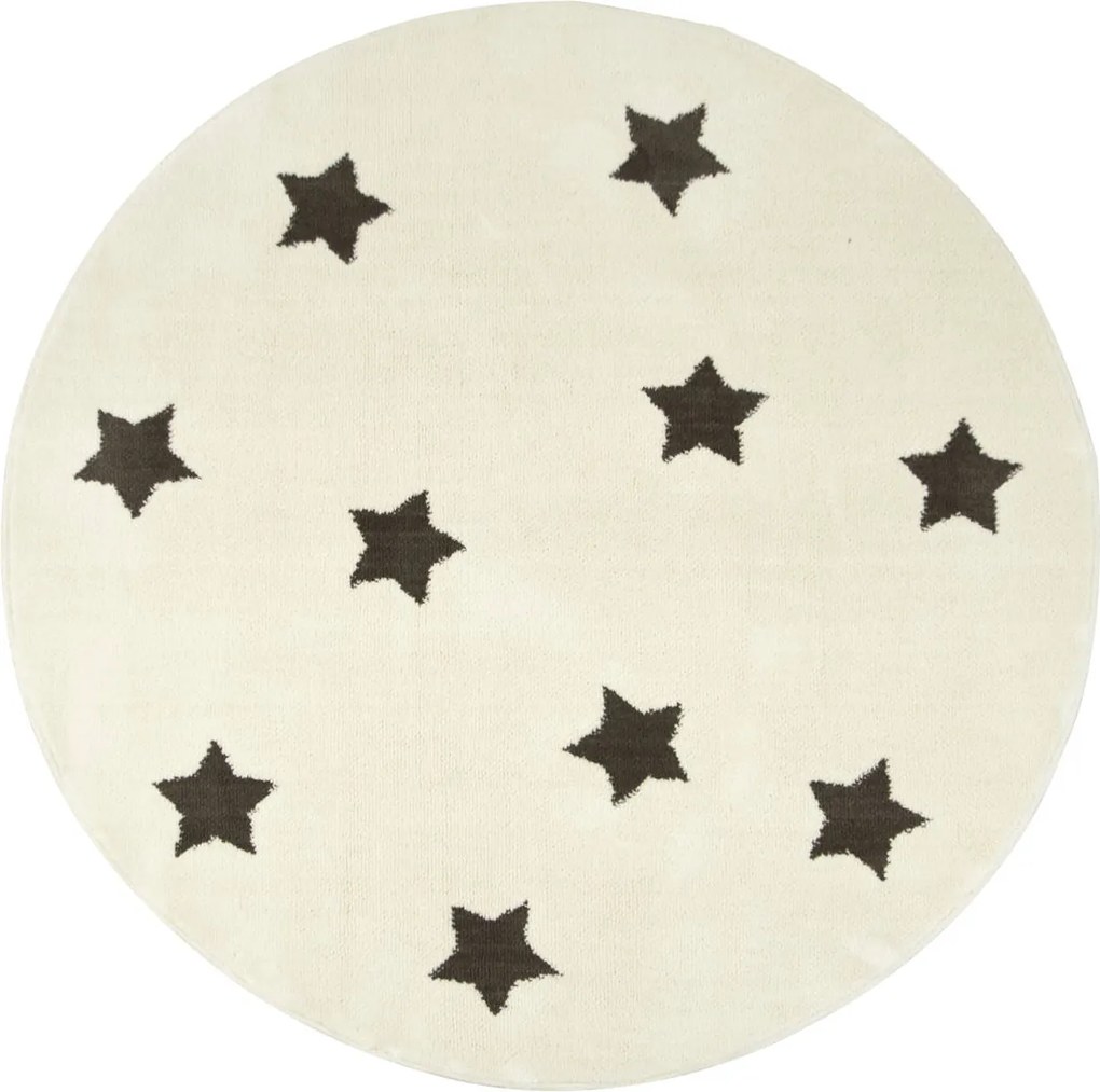 átm. 120 cm Kerek Szőnyeg Puha Világos Krémszínű Csillagok A Gyerekszobába