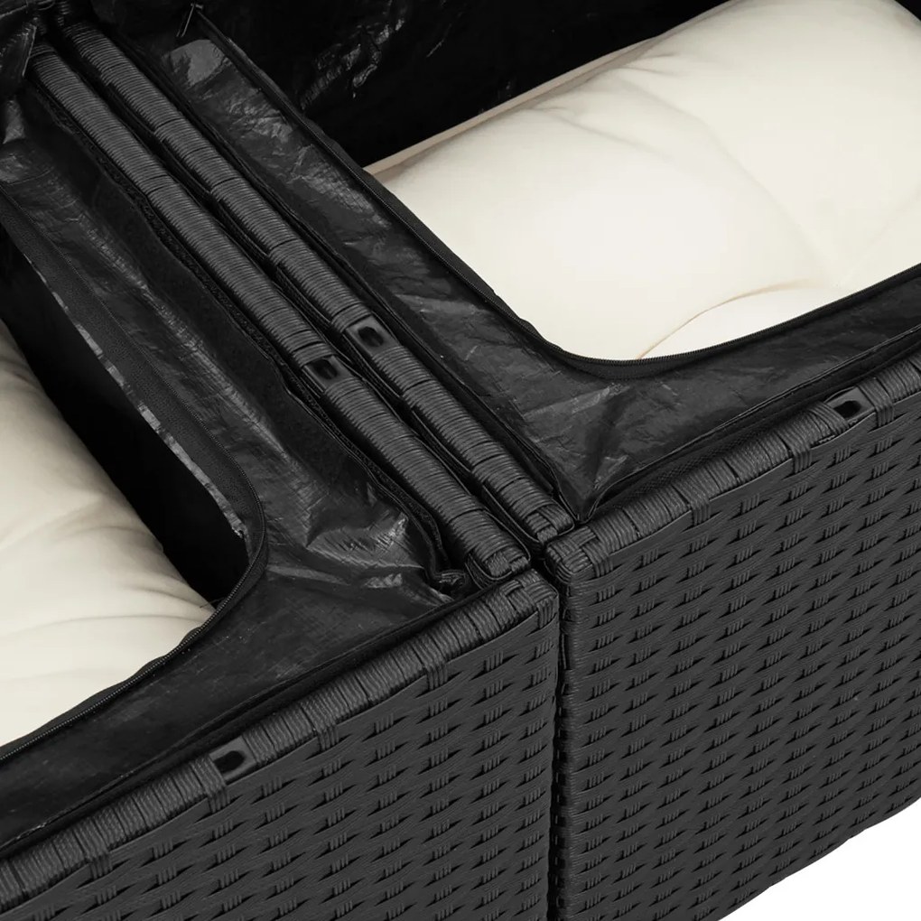 13 Részes Kert Sofa Készlet Párnákkal Fekete Poli Rattan Akácia, 3 Részes Kert Étkező Készlet Párnákkal Fekete Poli Rattan Akácia