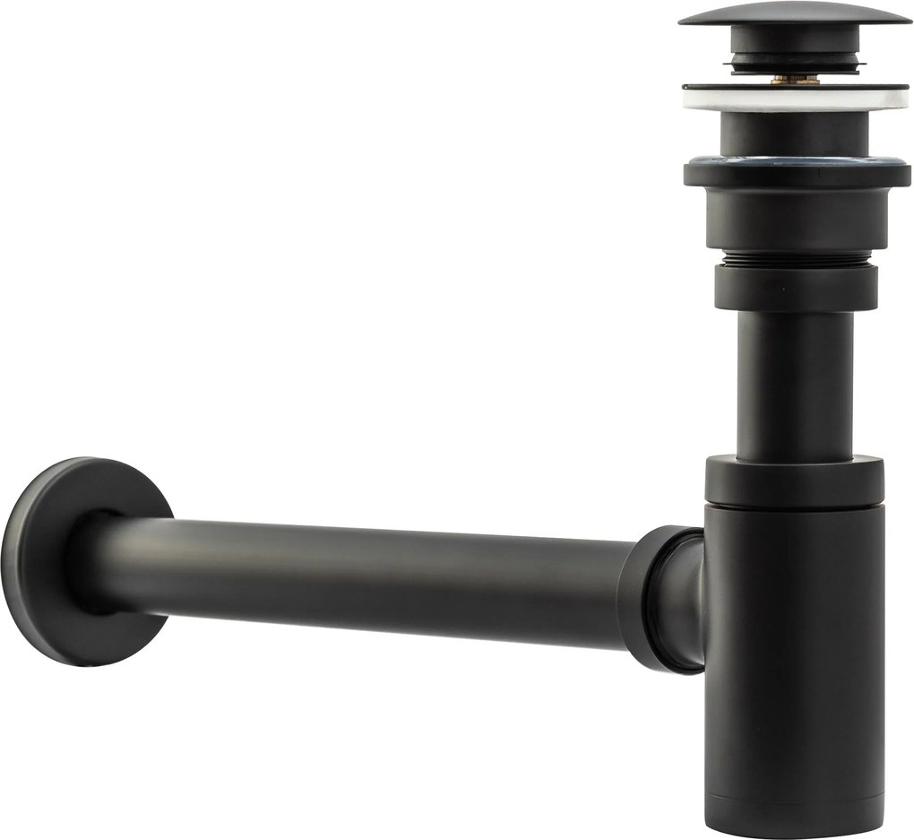 Rea Black Matt univerzális mosdószifon click-clack leeresztő szeleppel