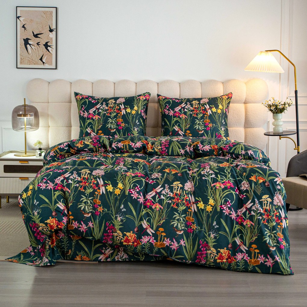 Mikroszálas ágynemű MYSTIC GARDEN sötétzöld Ágyneműhuzat mérete: 2 db 70 x 90 cm | 200 x 220 cm