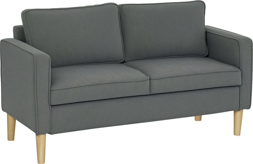HOMCOM Modern 2-személyes Szövet Kanapé Kartámaszokkal és 2 Levehető Párnával, Tárolóhellyel és Fa Lábakkal, 140x63x79 cm, Szürke | Aosom