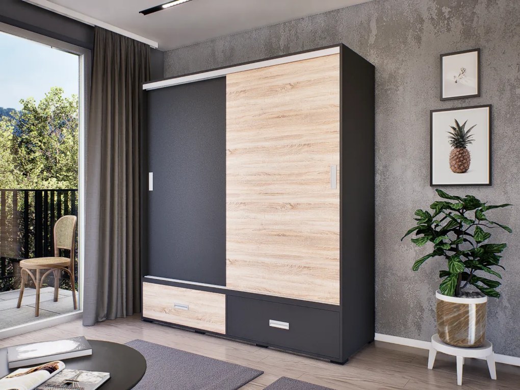 Axira Tolóajtós Gardrób (Antracit-Sonoma) modern