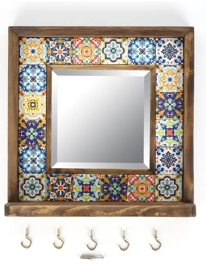 Fali tükör polccal kő kerettel 32.5x33 cm – Wallity