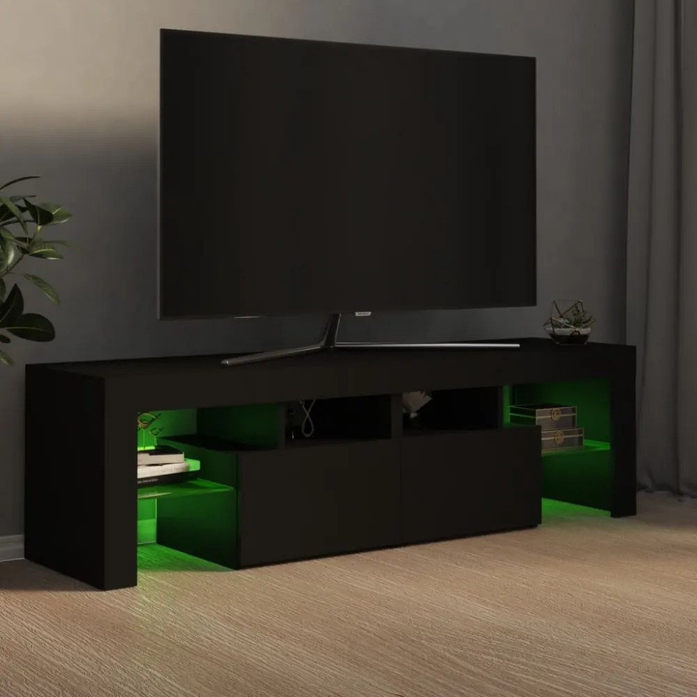 fekete TV-szekrény LED-világítással 140 x 36,5 x 40 cm