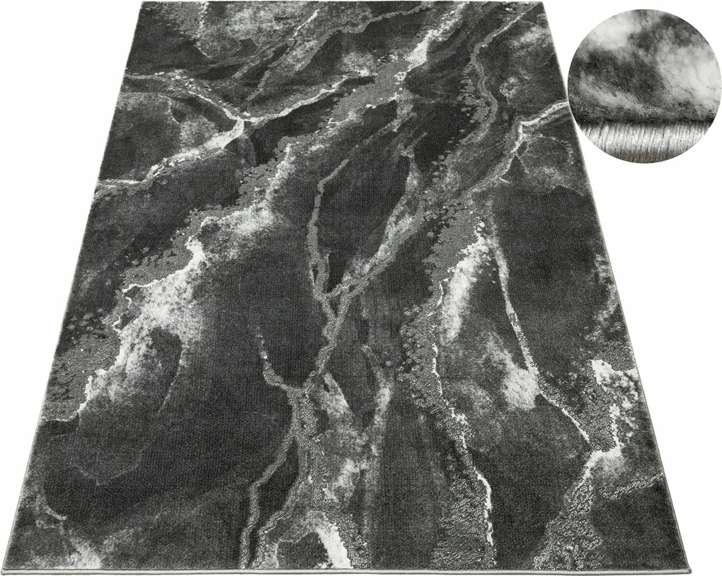 Ezüstszürke Krémszínű Csillogó Gyapjú Szőnyeg Márvány Felix 120x170 cm