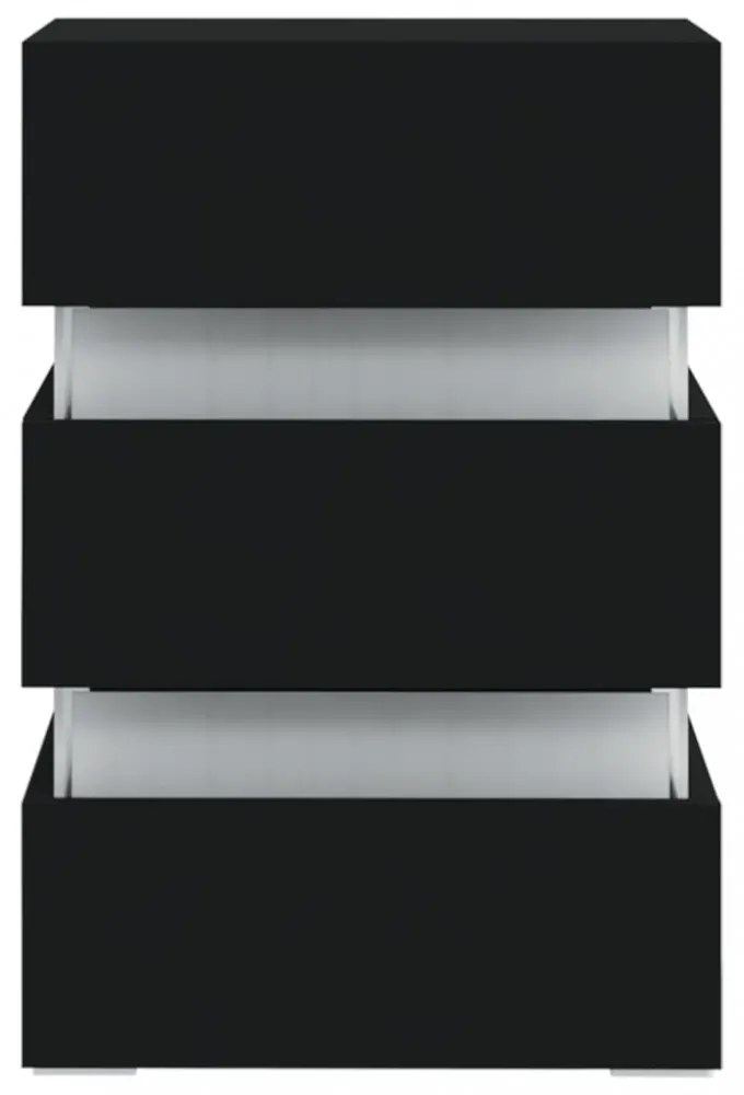 fekete szerelt fa LED-es éjjeliszekrény 45 x 35 x 67 cm