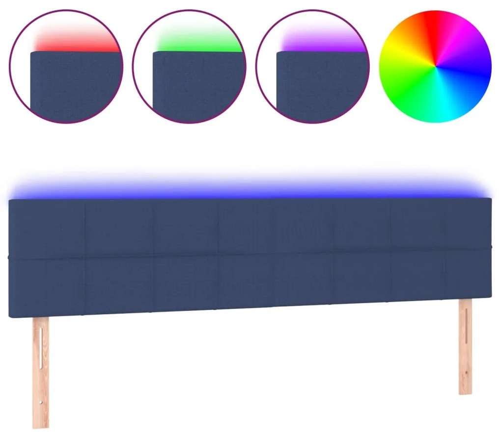 kék szövet LED-es fejtámla 180x5x78/88 cm