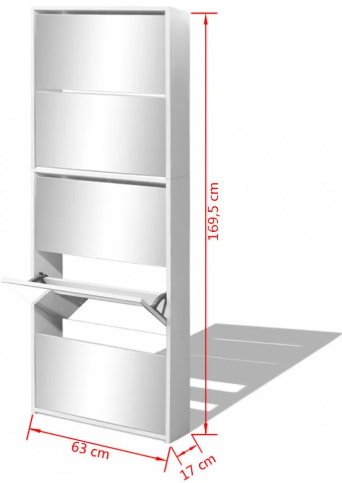 fehér 5 szintes tükrös cipőszekrény 63 x 17 x 169,5 cm