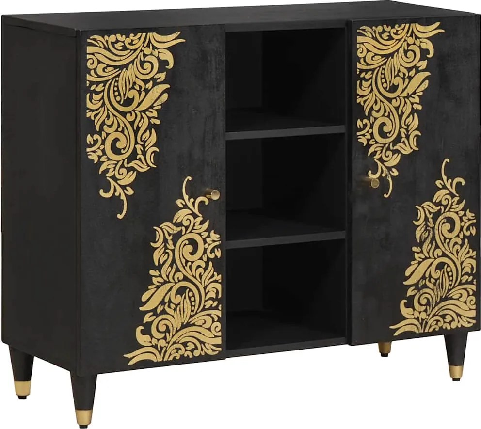 vidaXL Széf polcokkal tárolóval Fekete 90 x 33 x 75 cm Tömör Mangófát