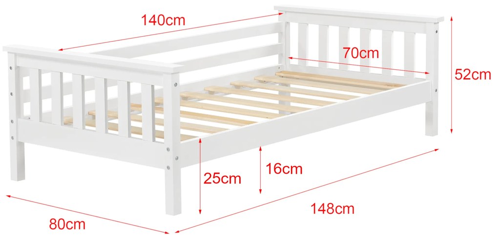 Gyerekágy Nuuk fenyőfa matraccal 70x140 cm fehér [en.casa]