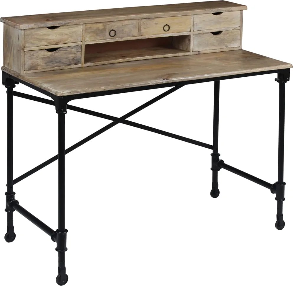 vidaXL tömör mangófa és acél íróasztal 110 x 50 x 96 cm