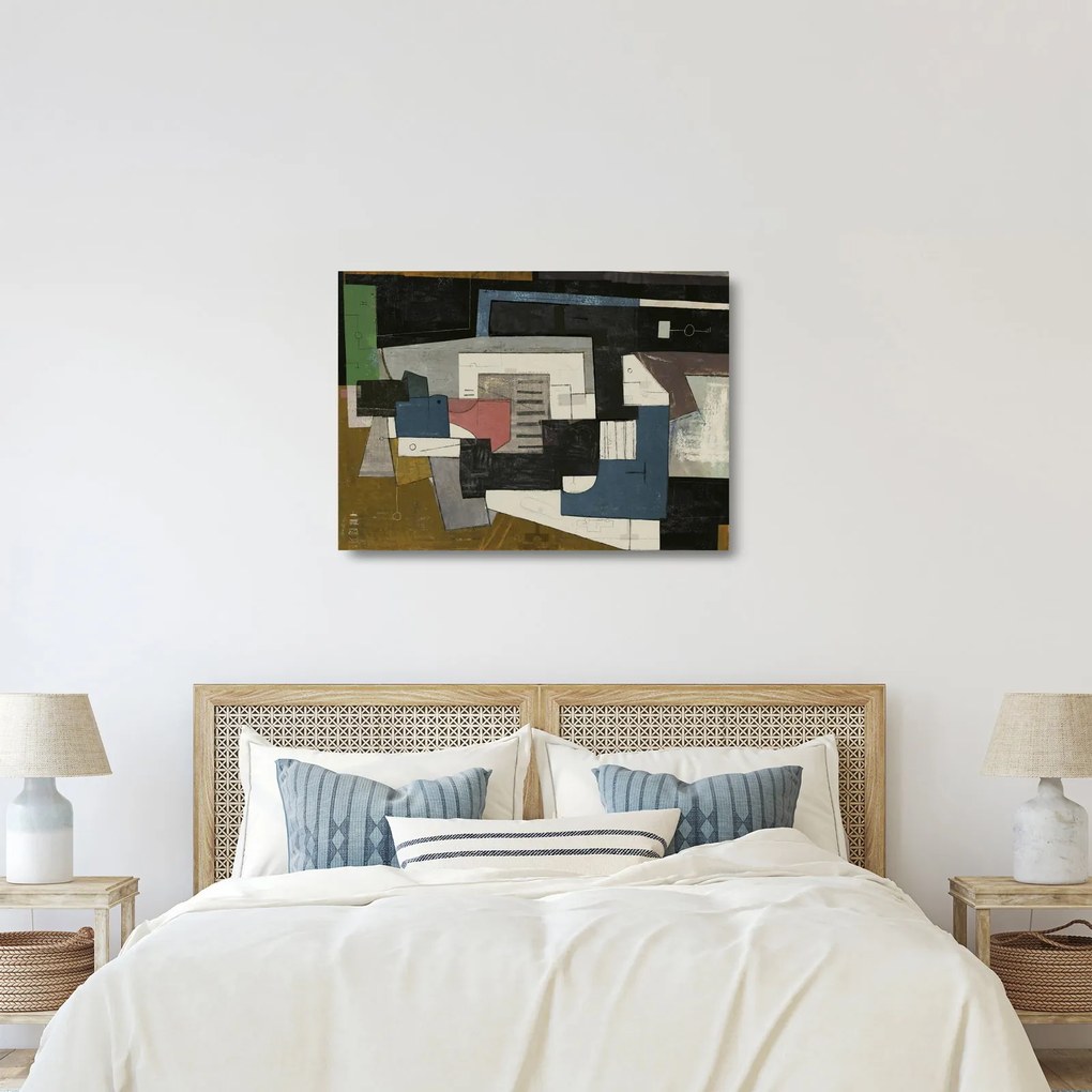 Kép - absztrakció, kubizmus (üvegen) (70x50 cm)