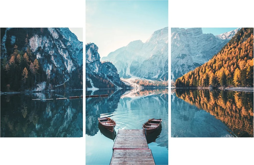Kép - Csónakok a Braies-tónál (90x60 cm)