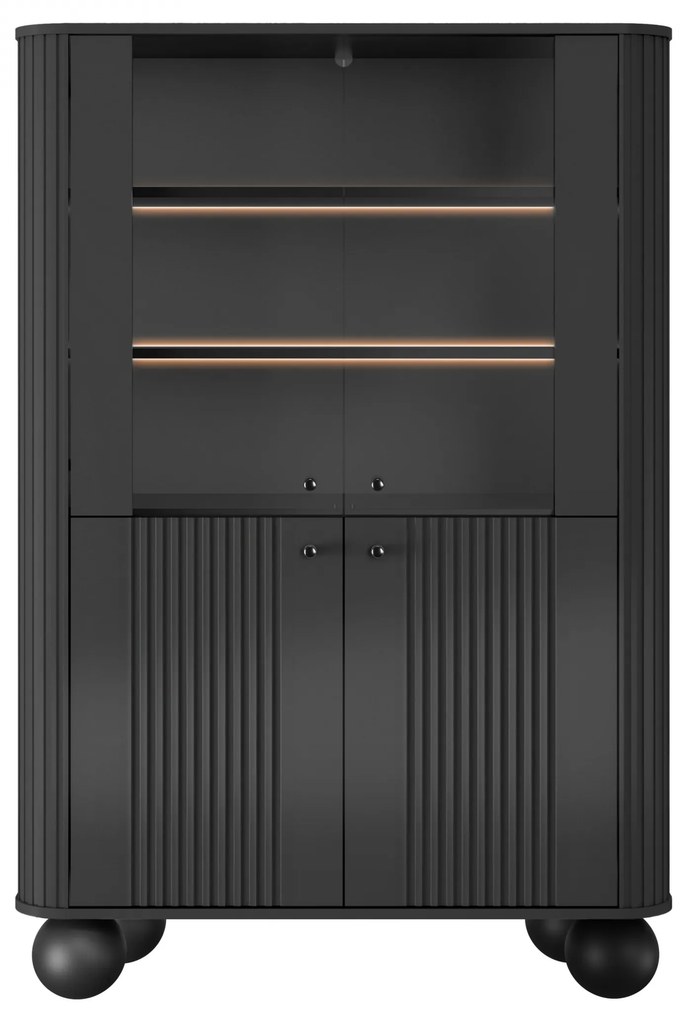 Vesper vitrin 103 cm - fekete / fekete fogantyúk / gömb lábak