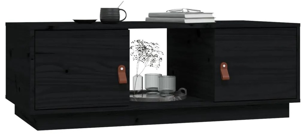 Fekete tömör fenyőfa dohányzóasztal 100 x 100 x 40 cm