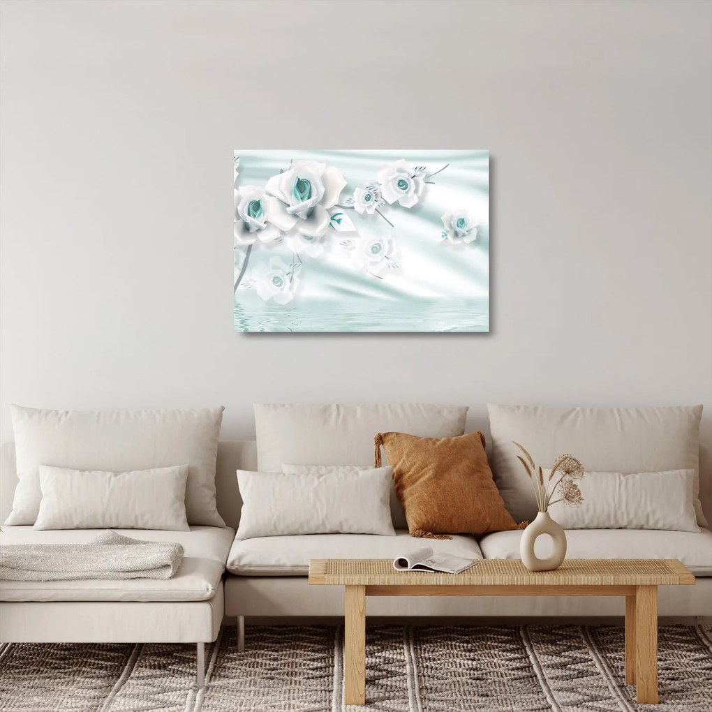 Kép - Türkiz rózsa virágok (üvegen) (70x50 cm)