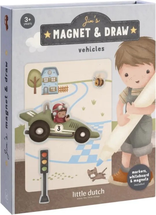 Little Dutch mágneses rajzoló készlet letörölhető ficcel - Jim járművei
