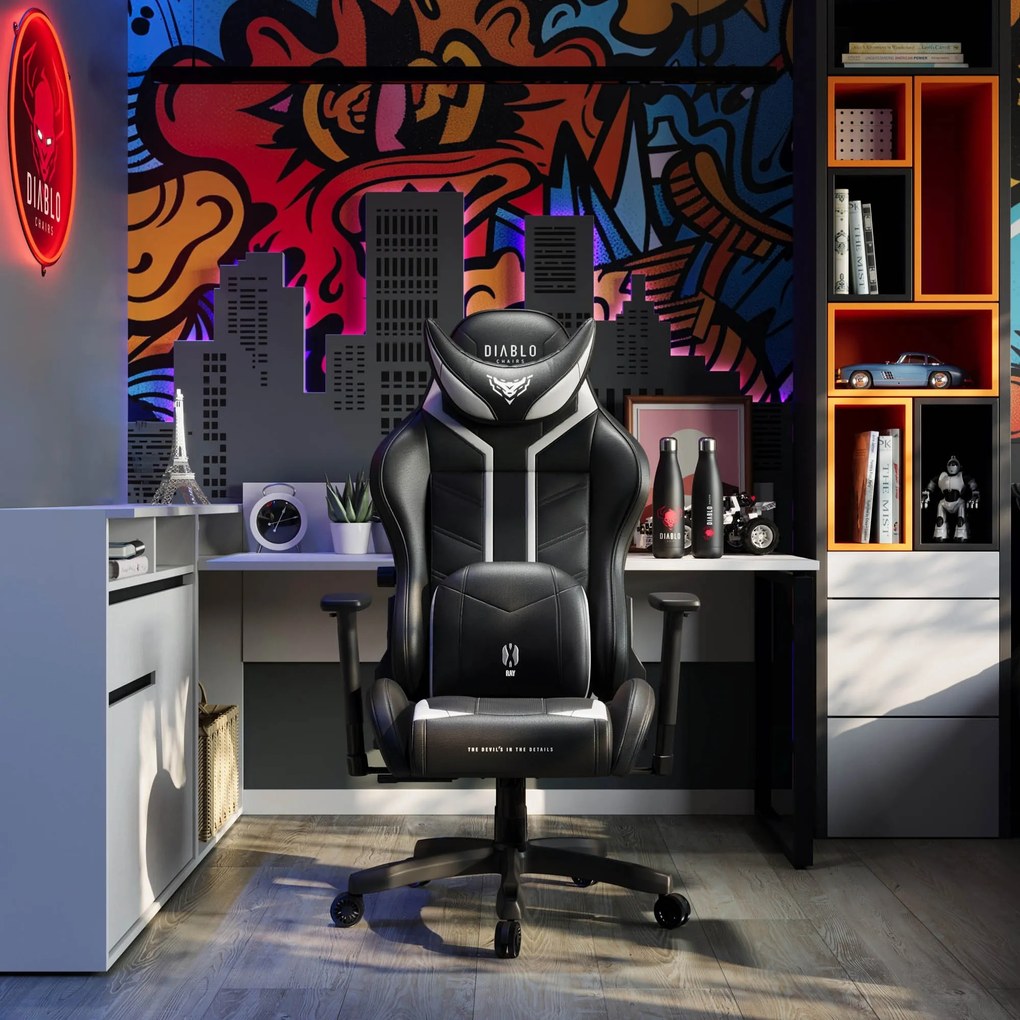 Gamer szék műbőr Small Size, fekete-fehér: Diablo X-Ray 2.0