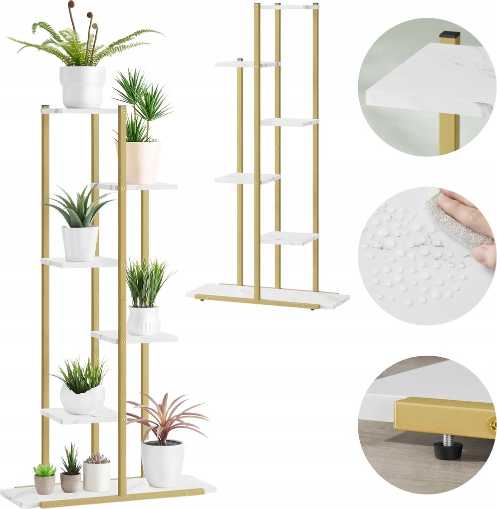 Virágtartó állvány 6 Szintes 60x24x113 cm fehér Márvány Arany Lábak