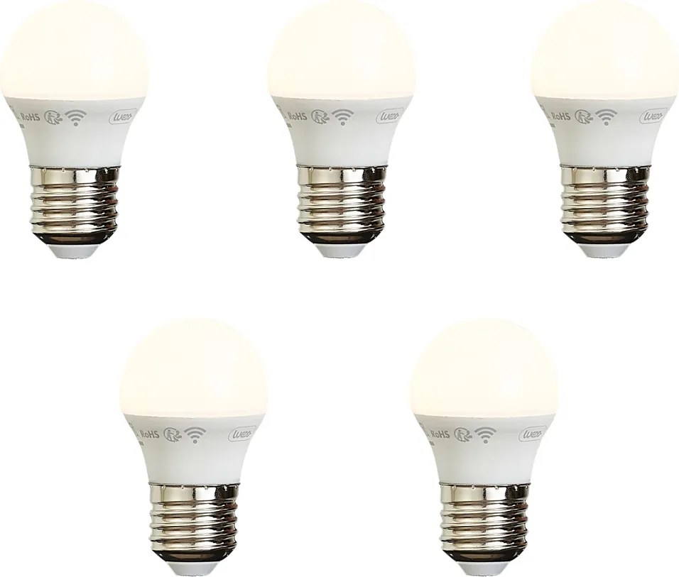 5 darabos intelligens E27 dimmelhető LED izzókészlet P45 Opál 4,9W 470 lm 2200-4000K