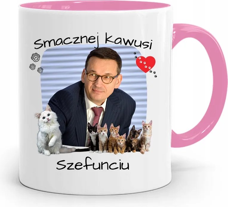 Rózsaszín Politikai Bögre Mateusz Morawiecki Miniszterelnök fényképes nyomtatással