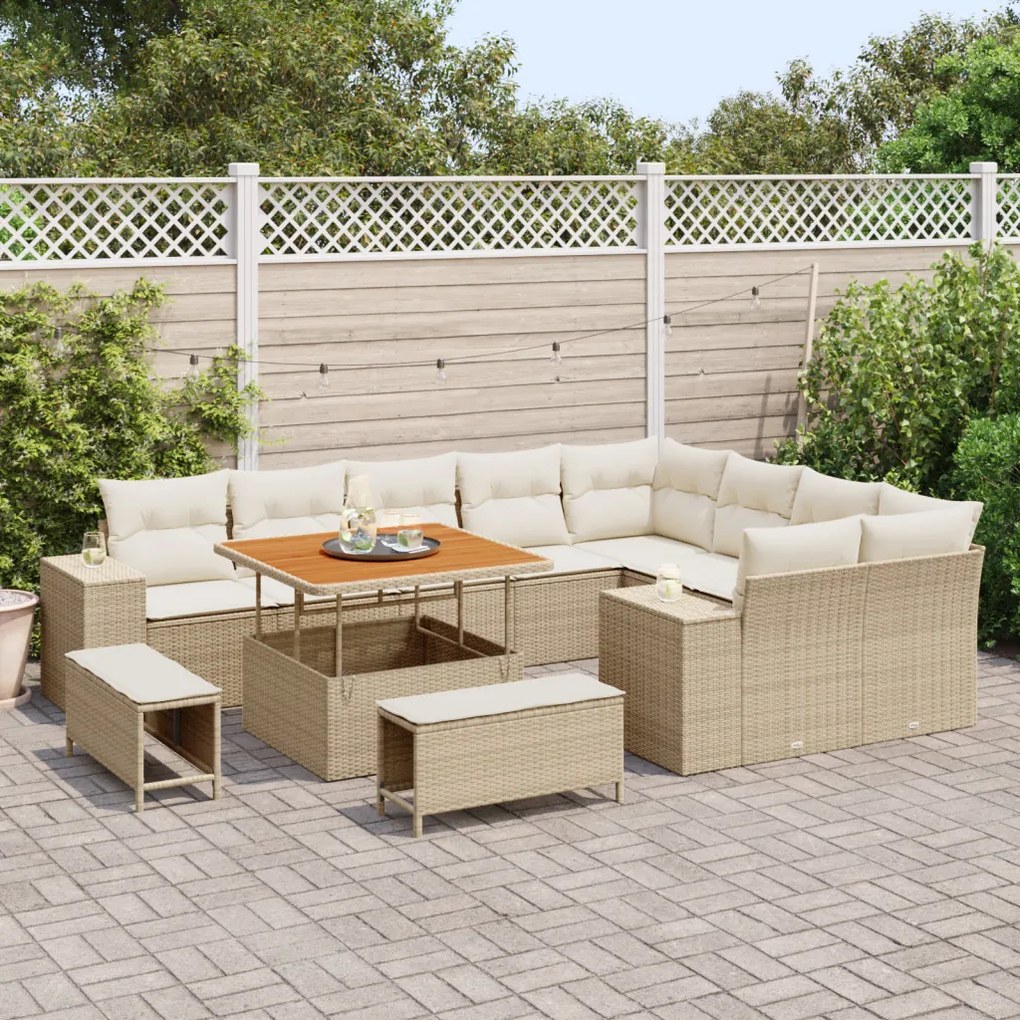12 darabos kerti kanapé szett párnákkal Bézs Poli Rattan Eucalyptus