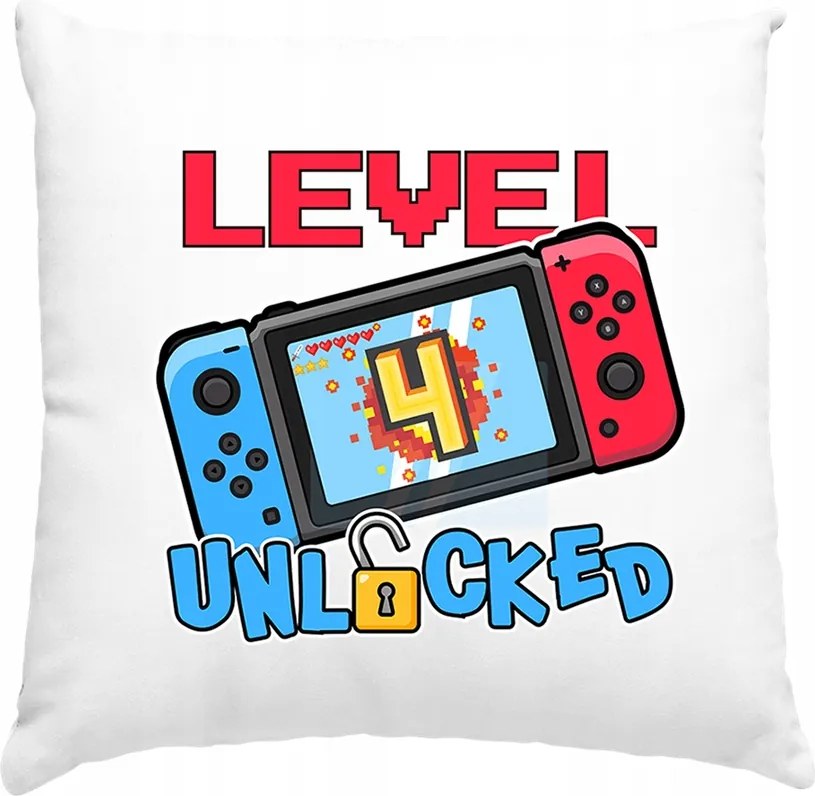 Születésnapi párna Level 4 Unlocked Gyerekeknek Fehér