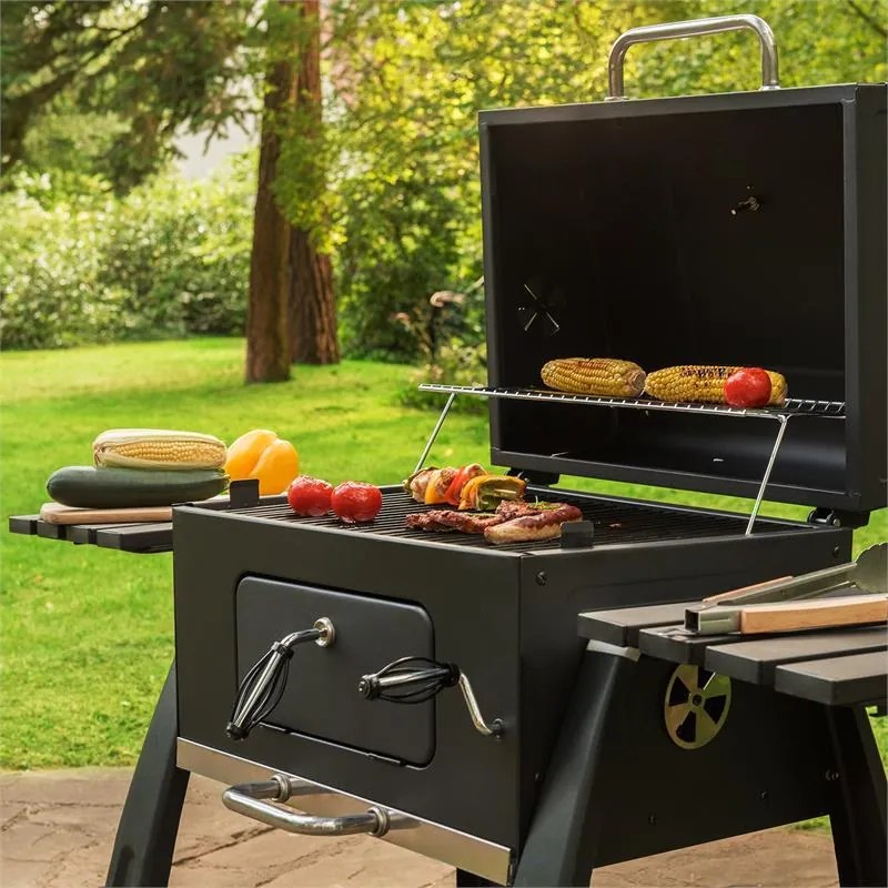 Bigfoot faszenes grillező, füstölő, BBQ grill, 55 x 40 cm, acél, fekete