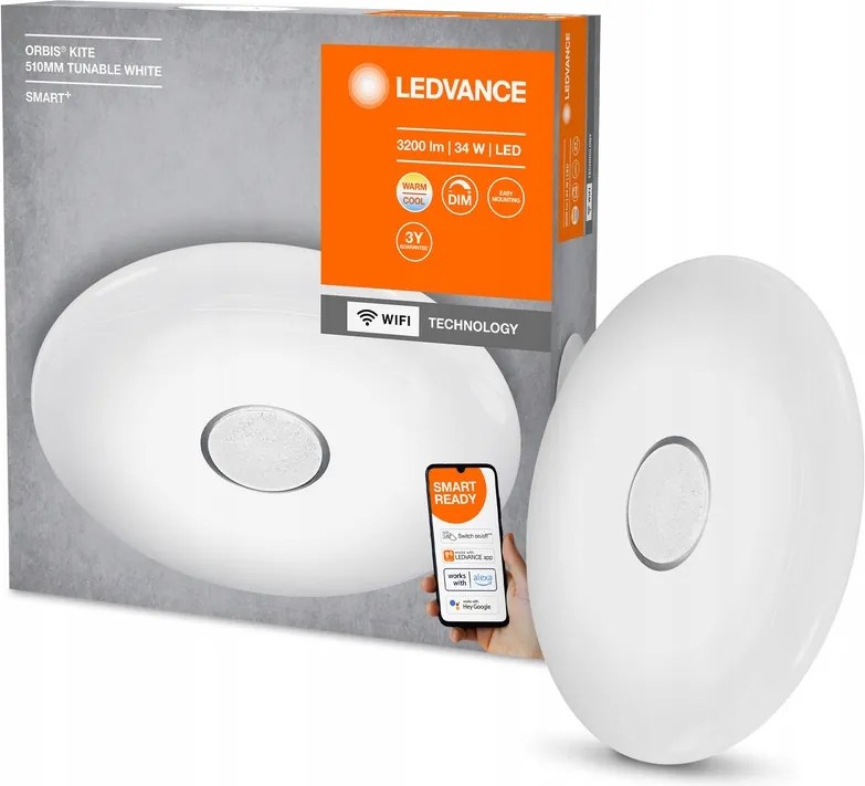 Led Plafon 34W 2400lm Cct Tompítható Kerek Fehér Smart+ WiFi Kite