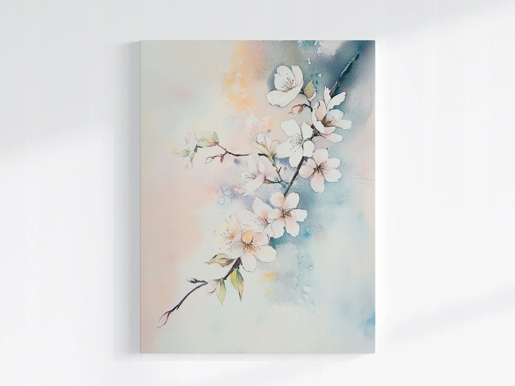 Vászonkép Canvas Akvarell Természet Fa Ág Cseresznye Virágok 60x80