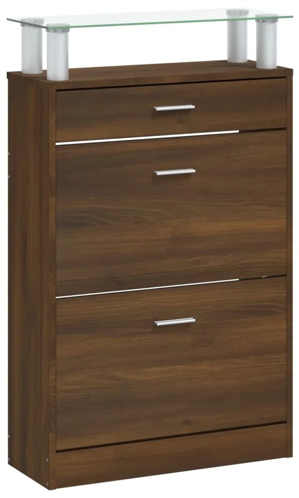 barna tölgyszínű szerelt fa cipősszekrény 63x24x104 cm