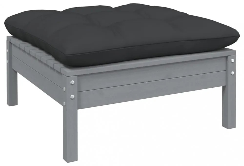 5 részes fenyőfa kerti ülőgarnitúra antracitszürke párnákkal