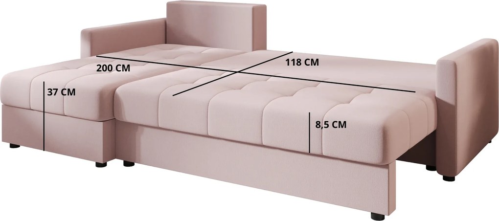 Kinyitható, kétoldalas L-alakú ülőgarnitúra VENORIA 220x143 cm, petrolkék + 2 díszpárna INGYEN