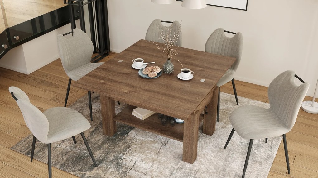 Mazzoni BRAWO Barna Tölgy - NYITHATÓ/MAGASÍTHATÓ DOHÁNYZÓASZTAL POLCCAL ÉTKEZŐASZTALKÉNT IS HASZNÁLHATÓ