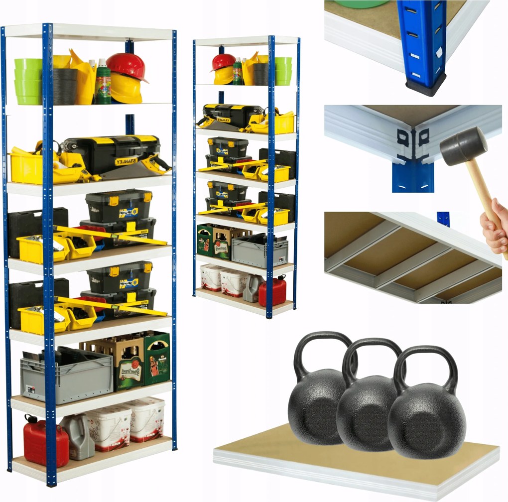 Tárolószekrény fém állvány Helios 270x100x45cm 7Px350kg Tömör Magas