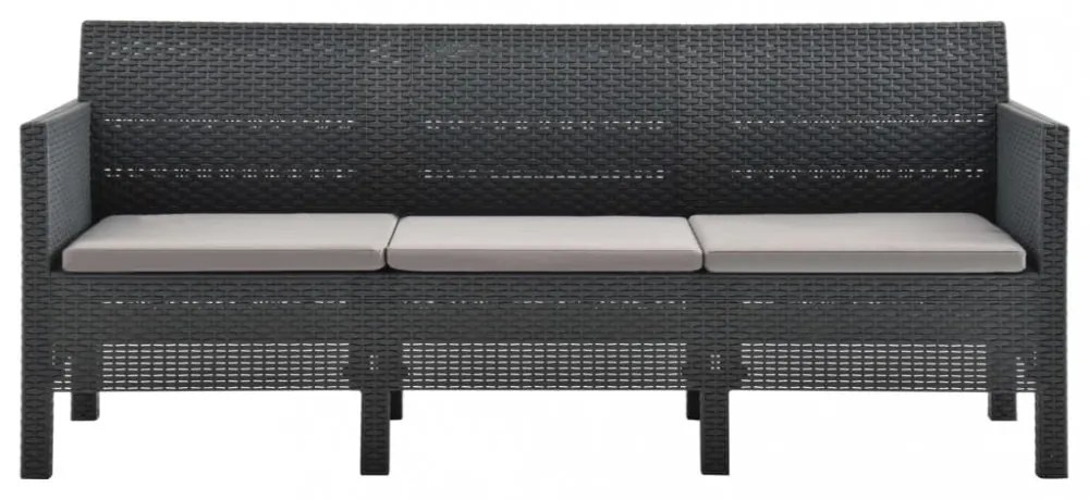vidaXL 3 részes antracit PP rattan kerti bútorgarnitúra párnákkal