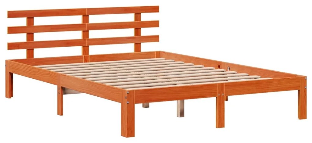 barna tömör fenyőfa könyvespolcos ágy matrac nélkül 140 x 200cm