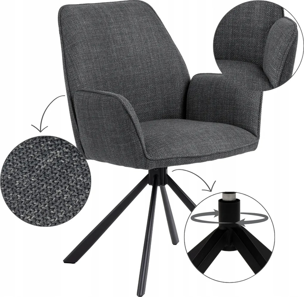 Kényelmes Sötétszürke Forgószék Étkezőbe, kárpitozott háttámlával