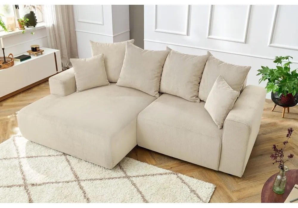 Krémszínű bársony sarokkanapé Enjoy – Bobochic Paris