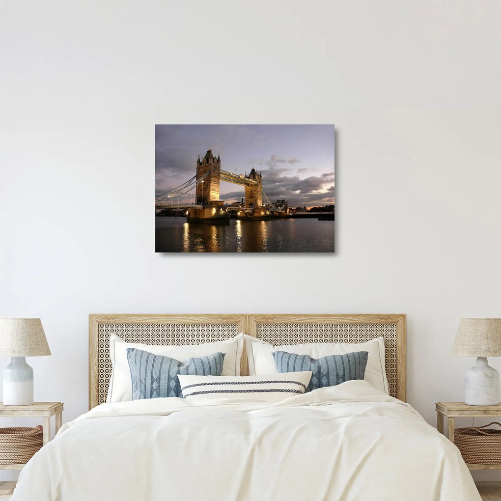 Üveg kép - Tower Bridge éjszaka (70x50 cm)