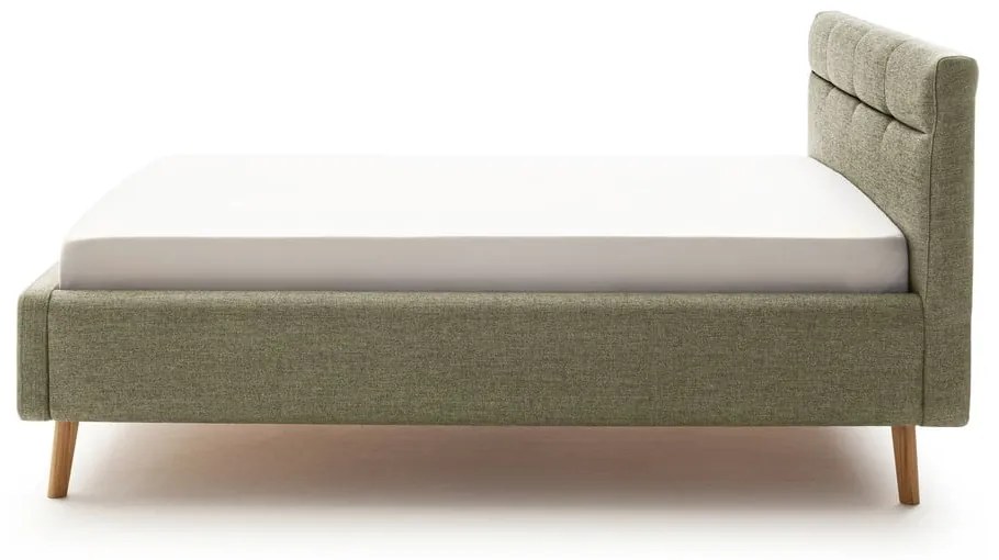 Zöld kárpitozott ágyneműtartós franciaágy ágyráccsal 140x200 cm Lotte – Meise Möbel