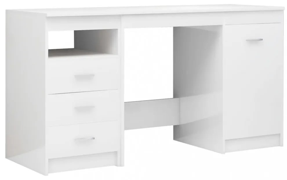 magasfényű fehér szerelt fa íróasztal 140 x 50 x 76 cm